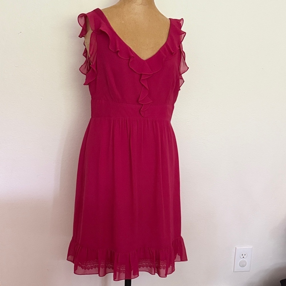 Moulinette Soeurs sz 8‎ Fuchsia silk Ruffle Midi Dress lined great condition - Picture 2 of 12